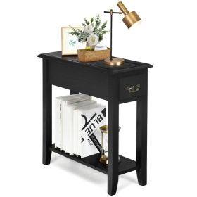 2 Tier End Bedside Sofa Side Table Narrow Nightstand (Select: Set of 1, Color: Black)